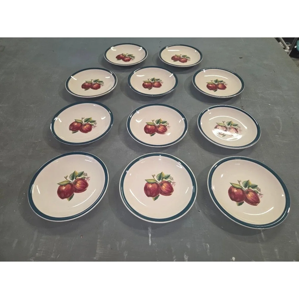 Casuals by China Pearl Apple Orchard Salad Dessert Plates Set of 10 Green Rim